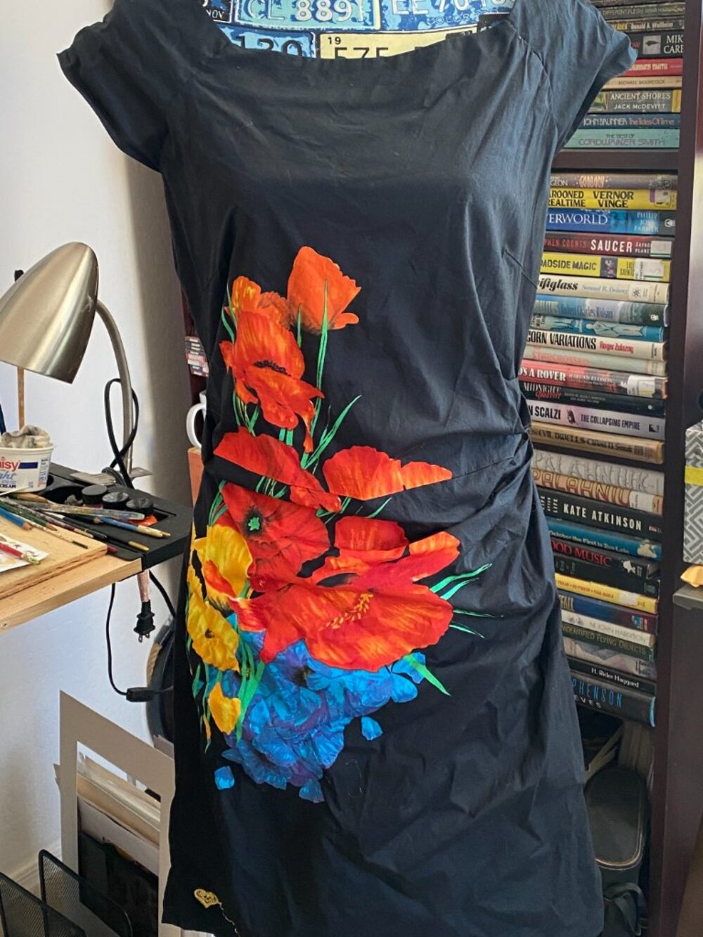 Desigual Dress Blk, Floral EUC Blind bck Zipper, Cotton Blend, Cap Sleeve EUSZ44